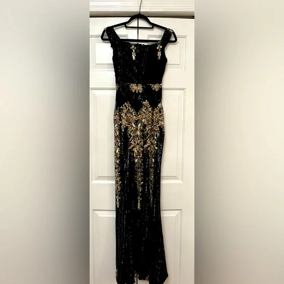 Fashion Nova Dresses Gold And Black Sequins Maxi Dress Off The